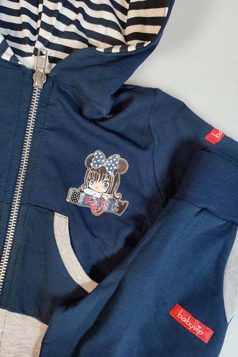 Tuta con cappuccio neonata/bimba in cotone elasticizzato con applicazioni e stampa