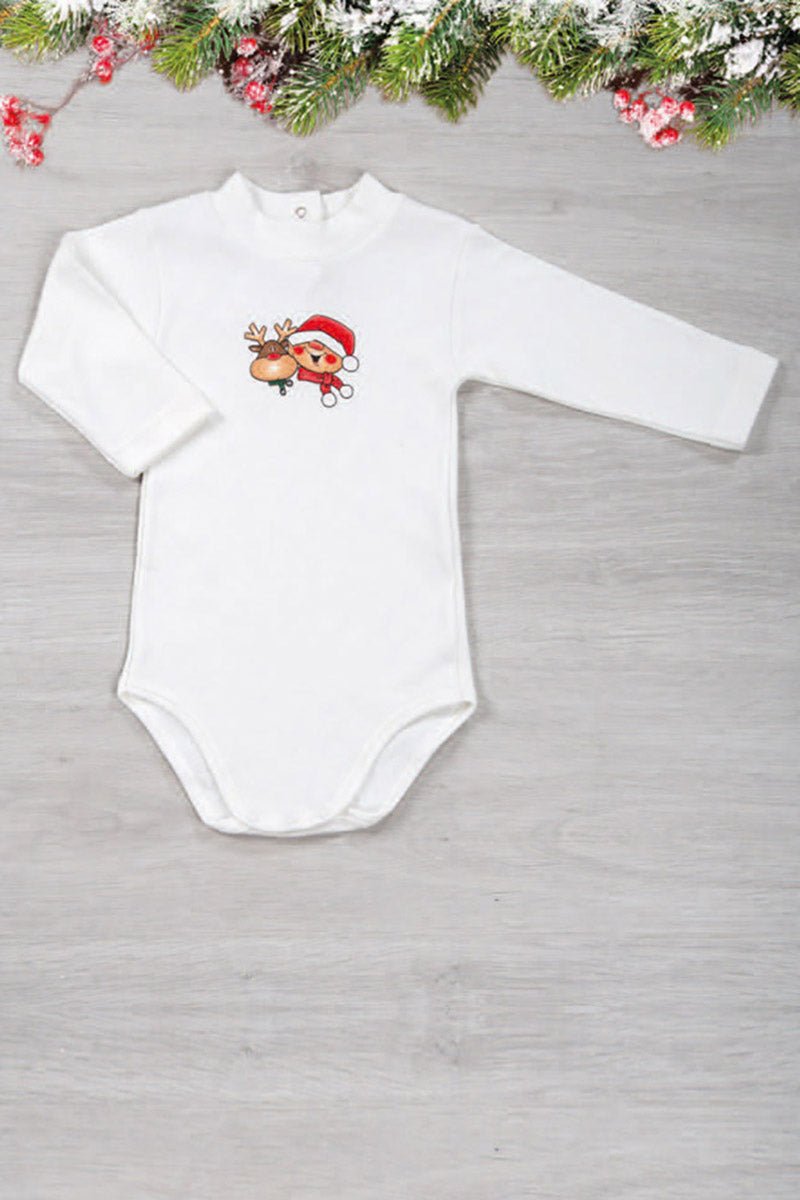 Body a lupetto manica lunga in caldo cotone con stampe natalizie