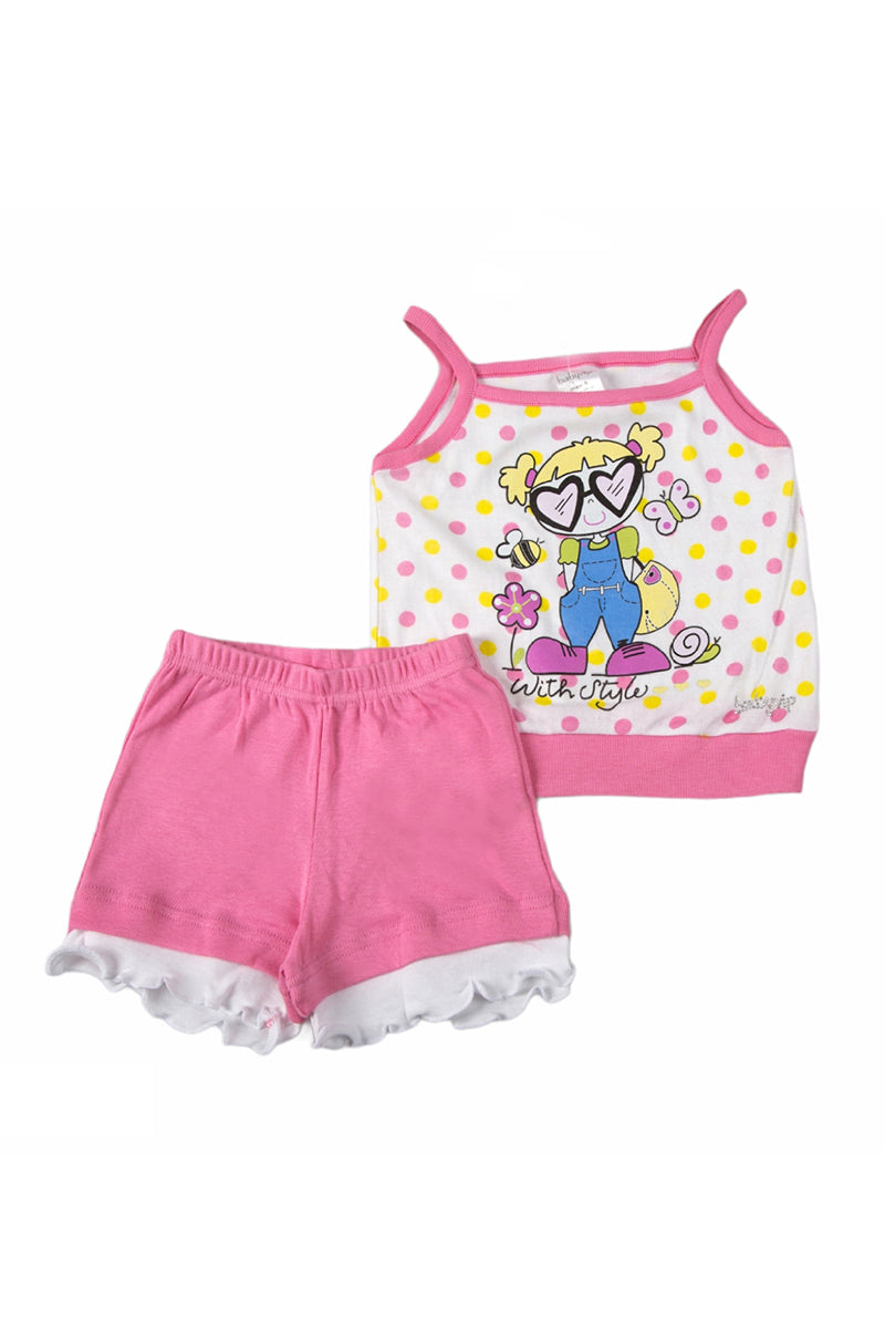 Pigiama corto neonata/bimba spalla stretta in cotone con stampa