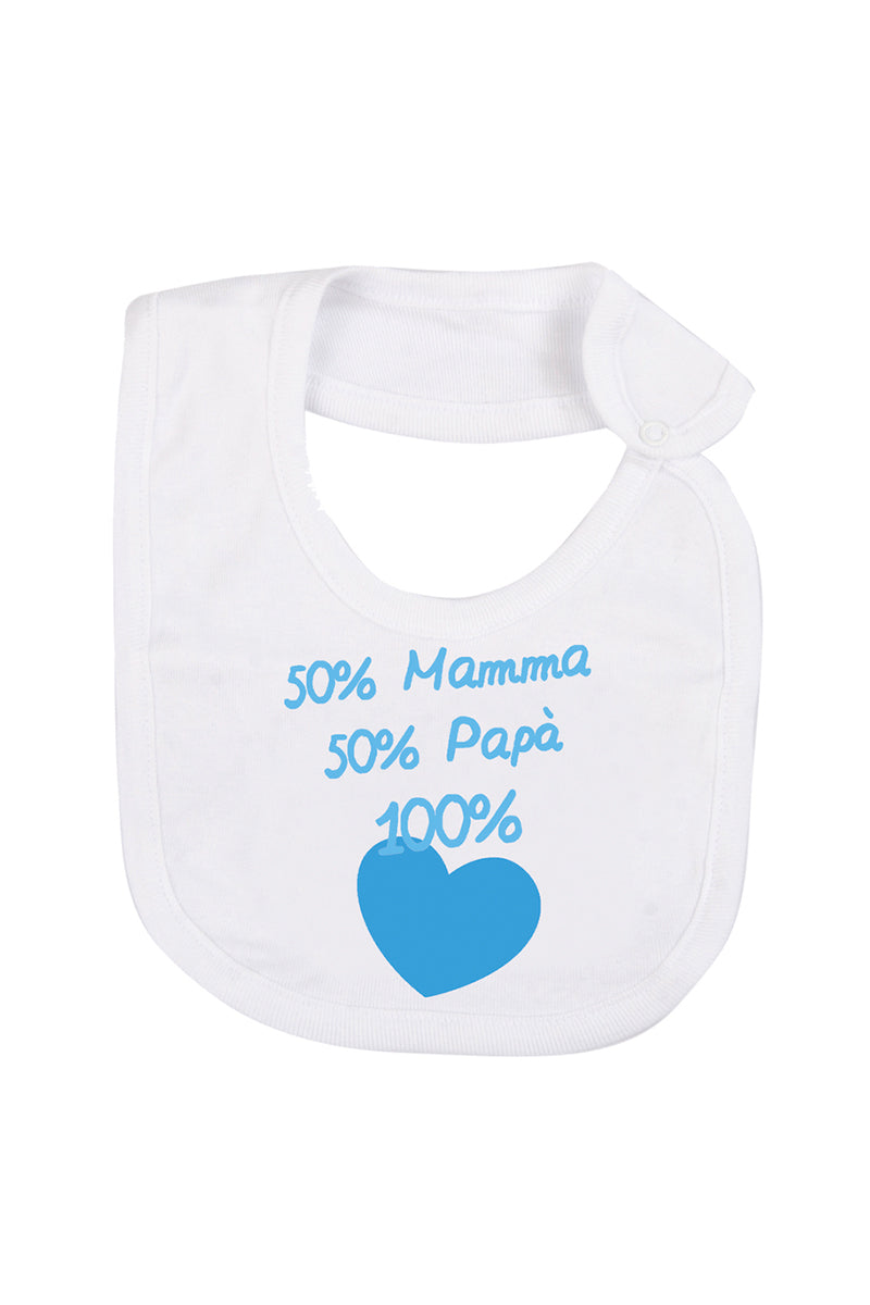 Bavetta in cotone con stampa "50% mamma 50% papà 100% love"