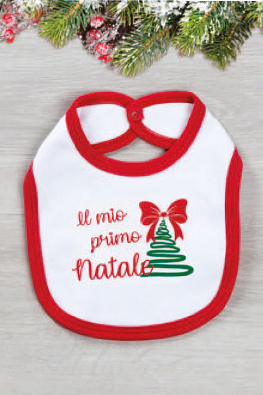 Bavetta neonato con stampa natalizia e bordo in contrasto