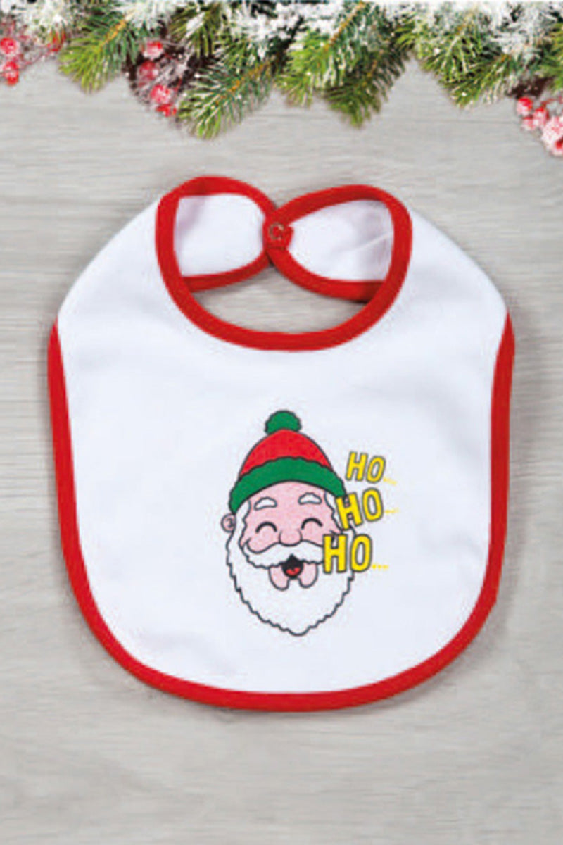 Bavetta neonato con stampa natalizia e bordo in contrasto