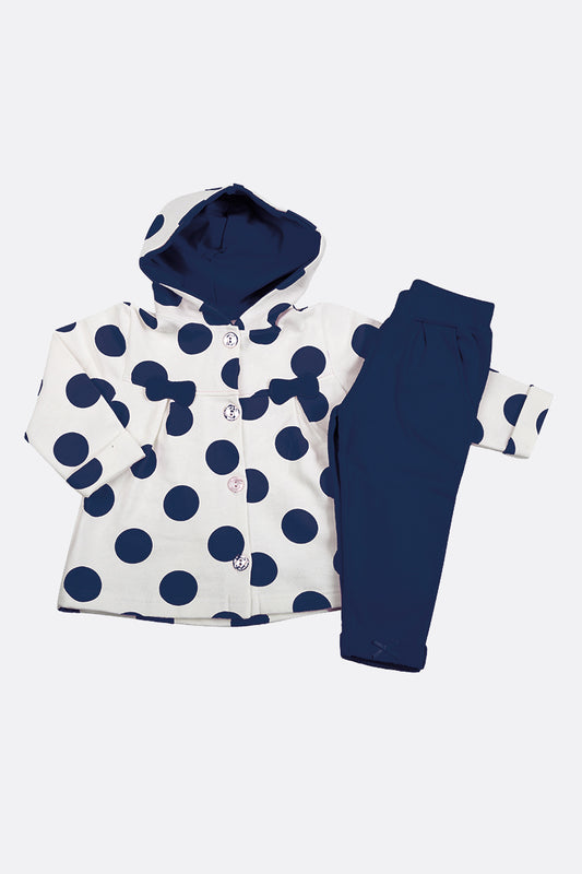 Completo in felpa garzata a pois con cappuccio