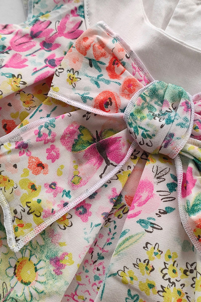 Vestitino in tela di cotone con alette, fiocco in tessuto e strass