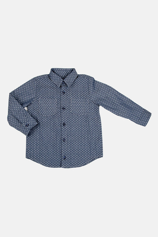 Camicia manica lunga in tela jeans con microfantasia