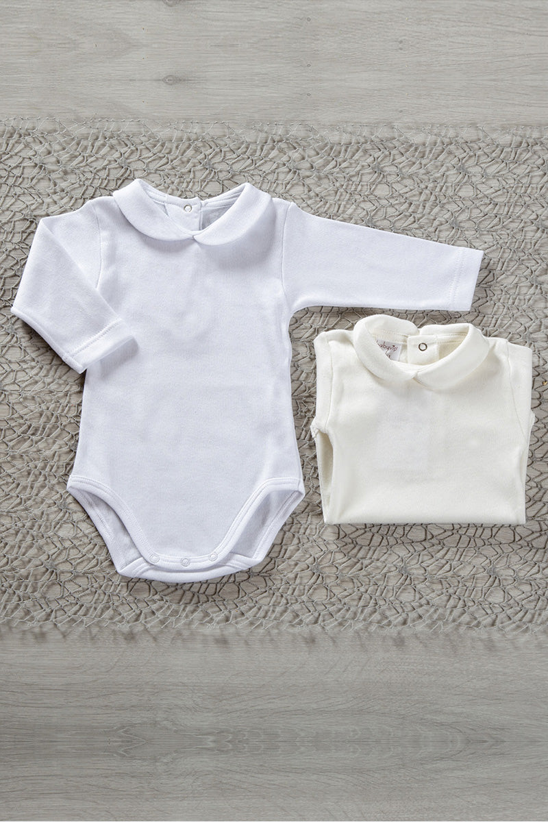 Body manica lunga collo ribordato 100% cotone naturale-blu Body manica lunga collo ribordato 100% cotone naturale-blu