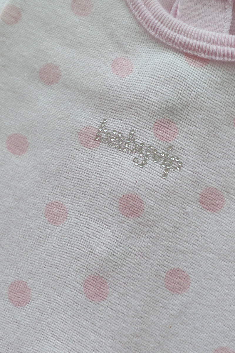 Pagliaccetto mezza manica in cotone a pois con strass