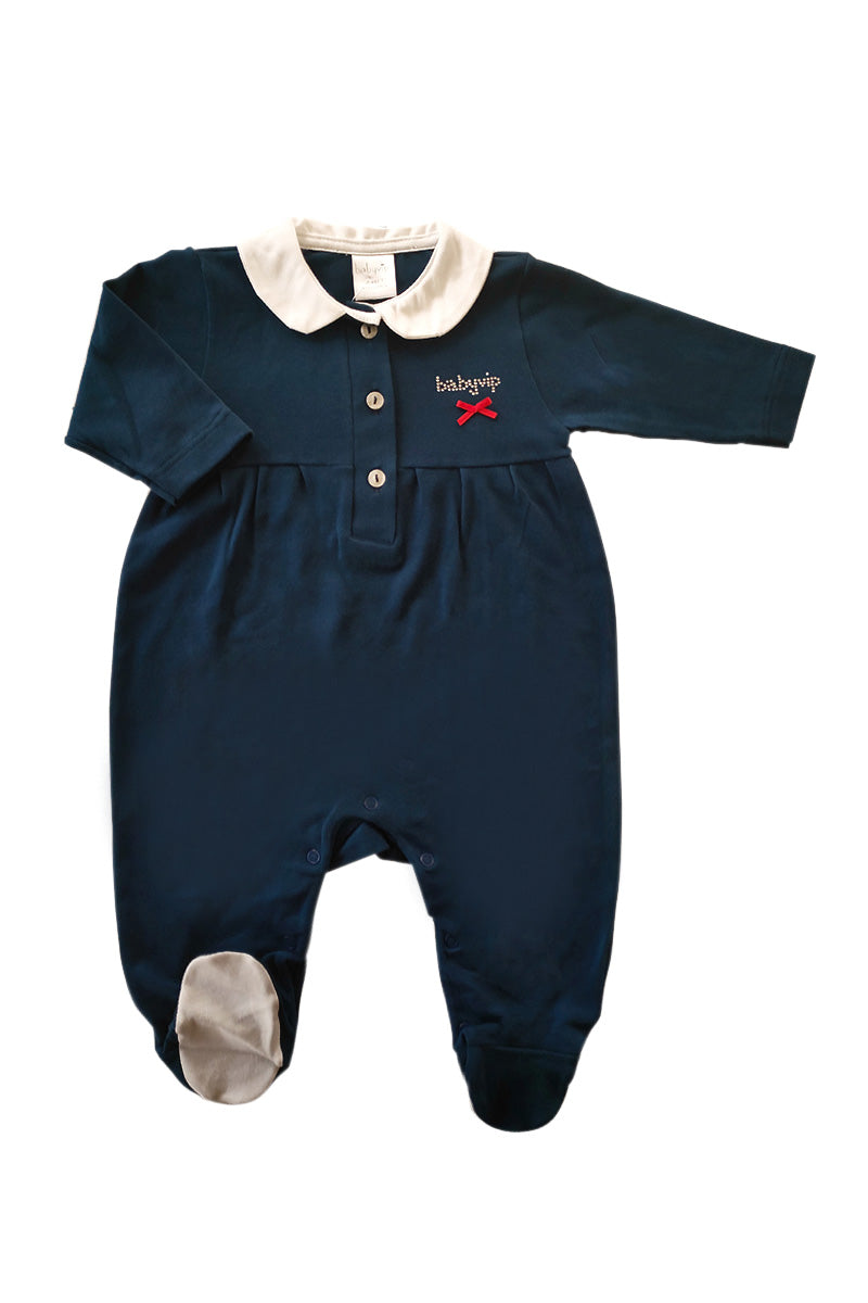 Tutina in piquet con fiocchettino e strass