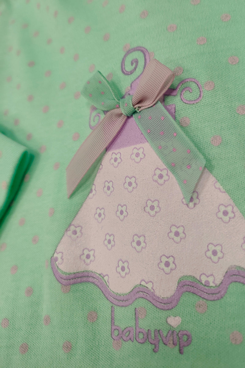 Tutina a pois in cotone con inserto e stampa