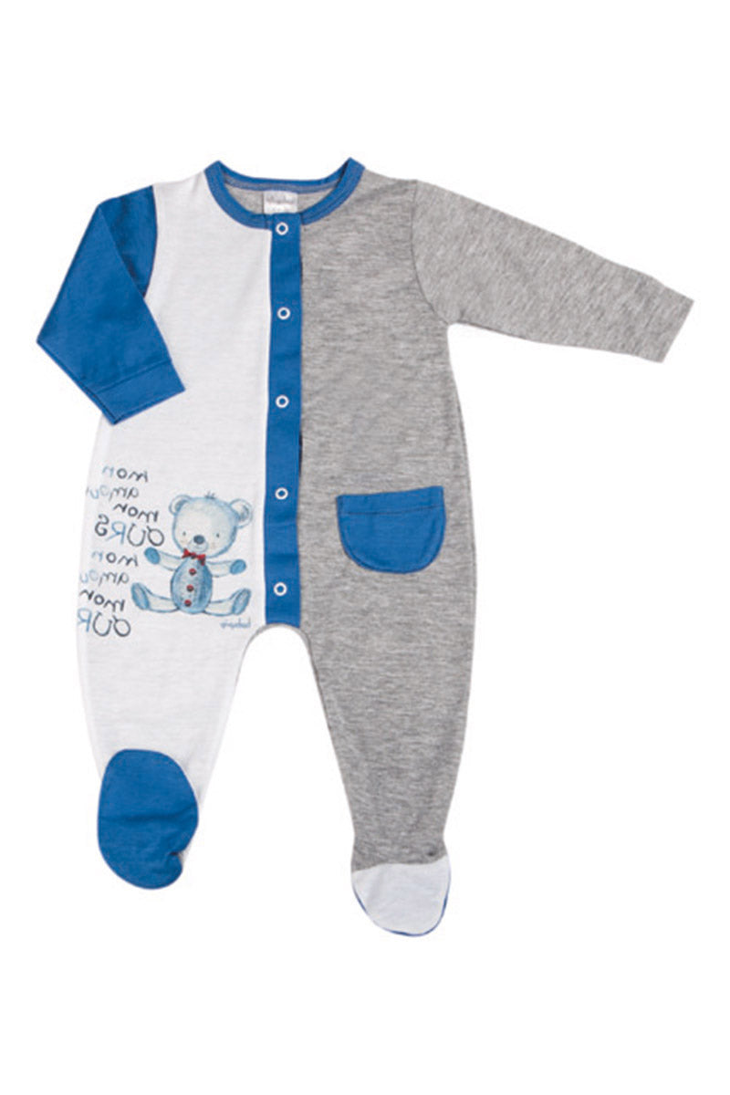 Tutina in cotone con stampa e  abbottonatura d'avanti