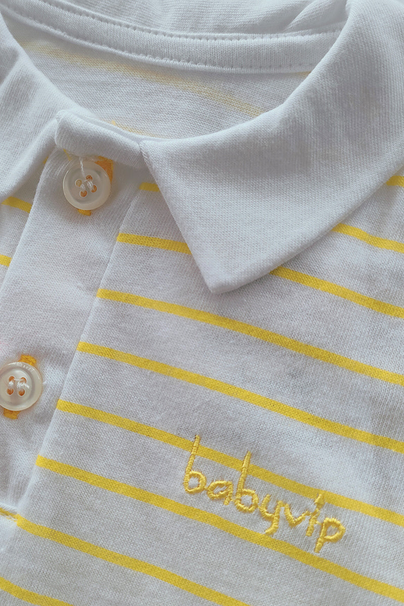 Pagliaccetto mezza manica rigato in cotone con ricamo Babyvip