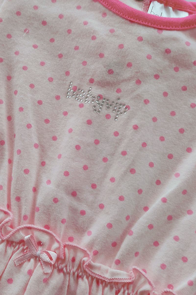 Pagliaccetto mezza manica in cotone a pois con strass