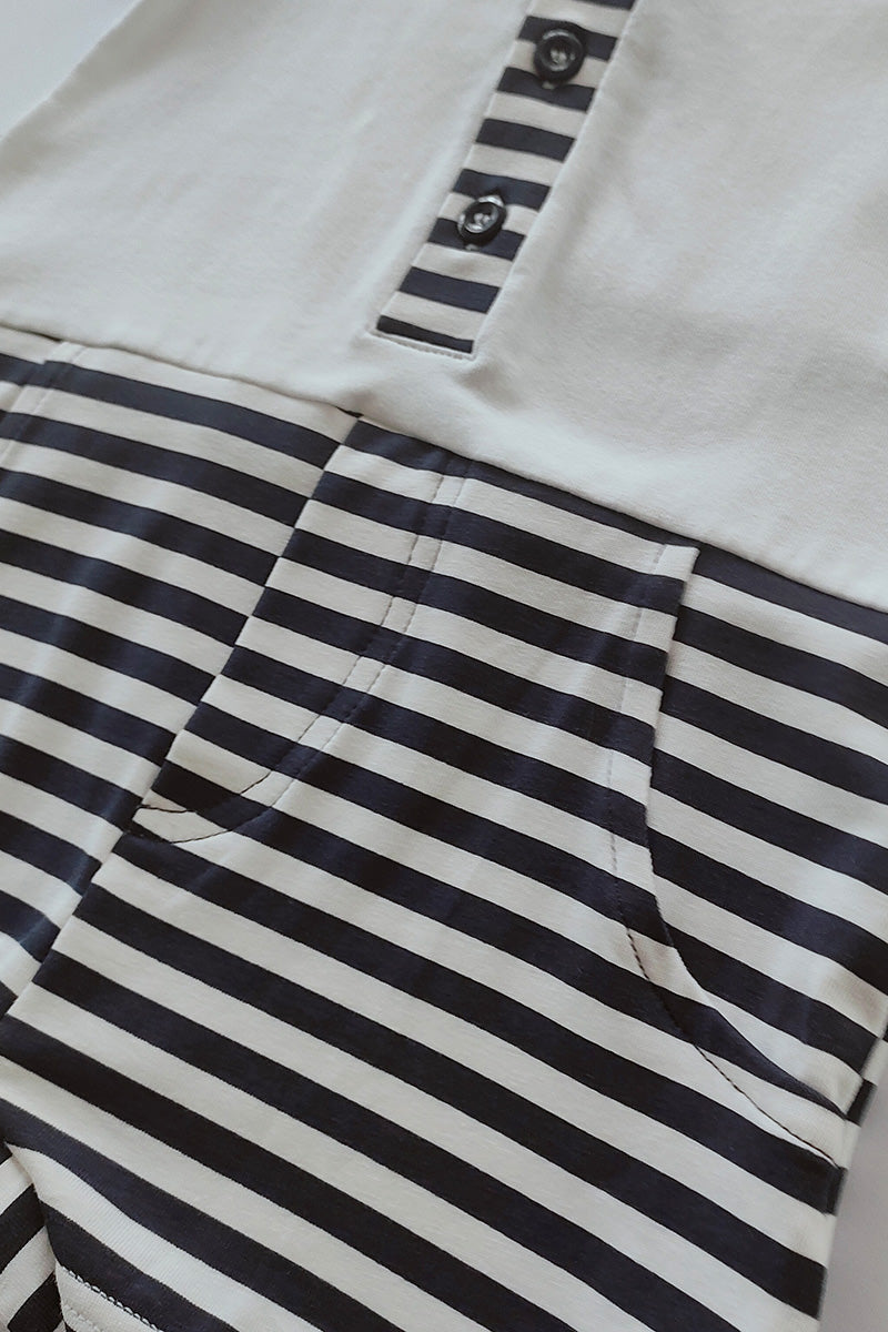 Pagliaccetto mezza manica  in cotone elasticizzato con colletto ed inserti rigati