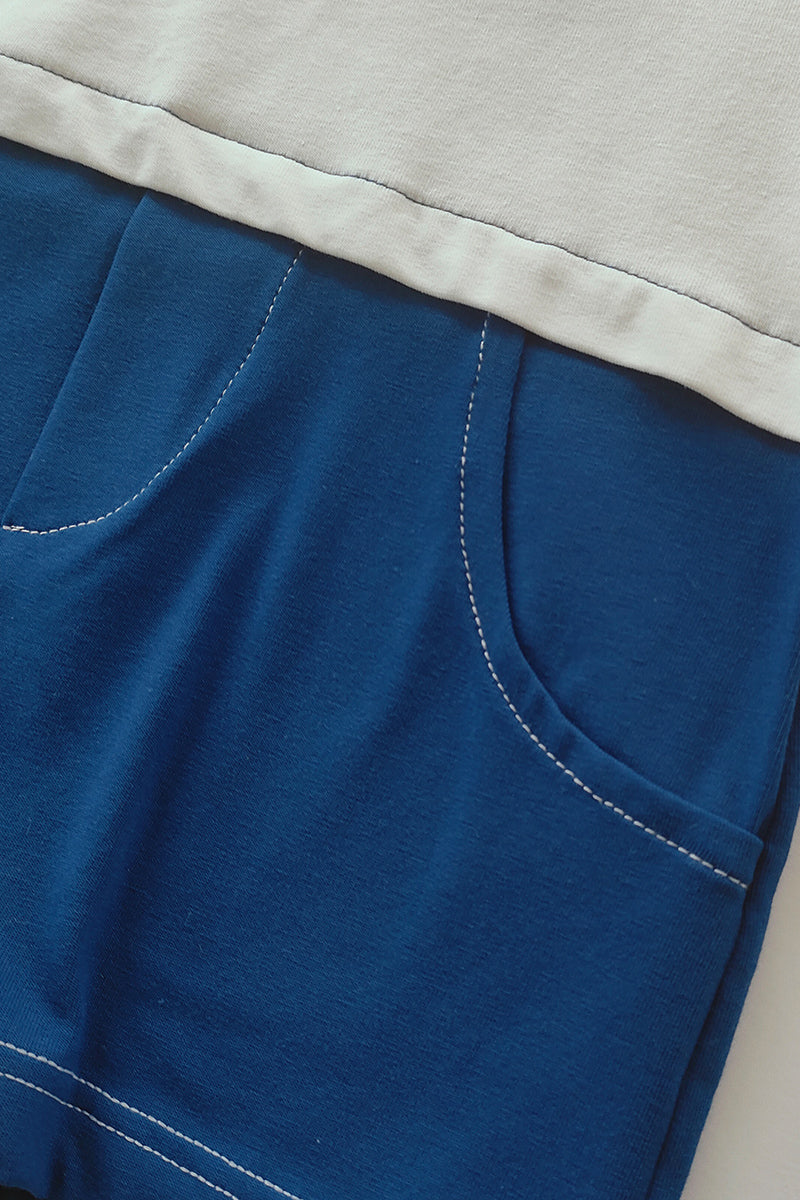 Pagliaccetto mezza manica in cotone elasticizzato con colletto e ricamo