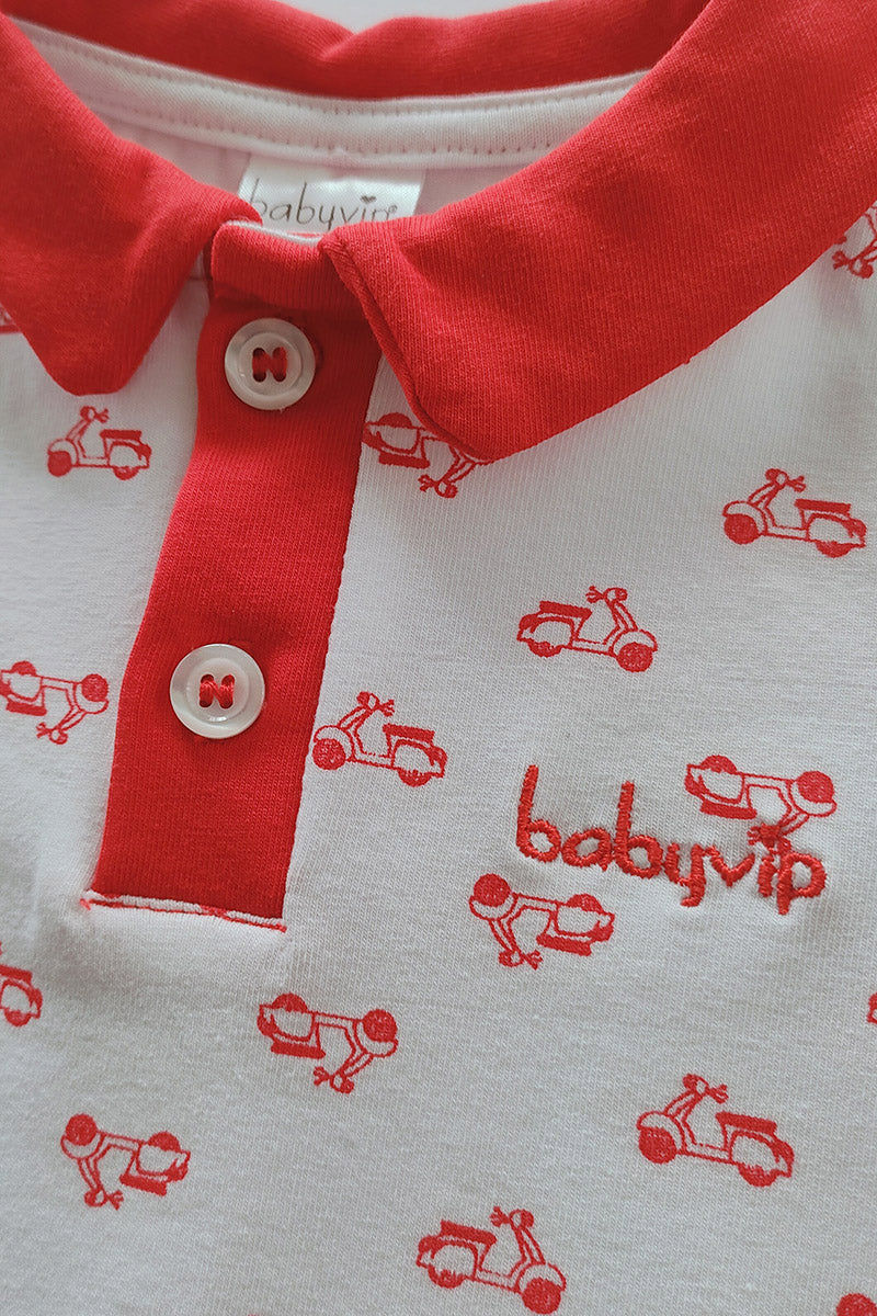 Pagliaccetto mezza manica in cotone elasticizzato con stampa