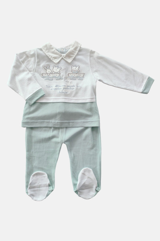 Completo 2 pezzi  in cotone a manica lunga in piquet con ricamo