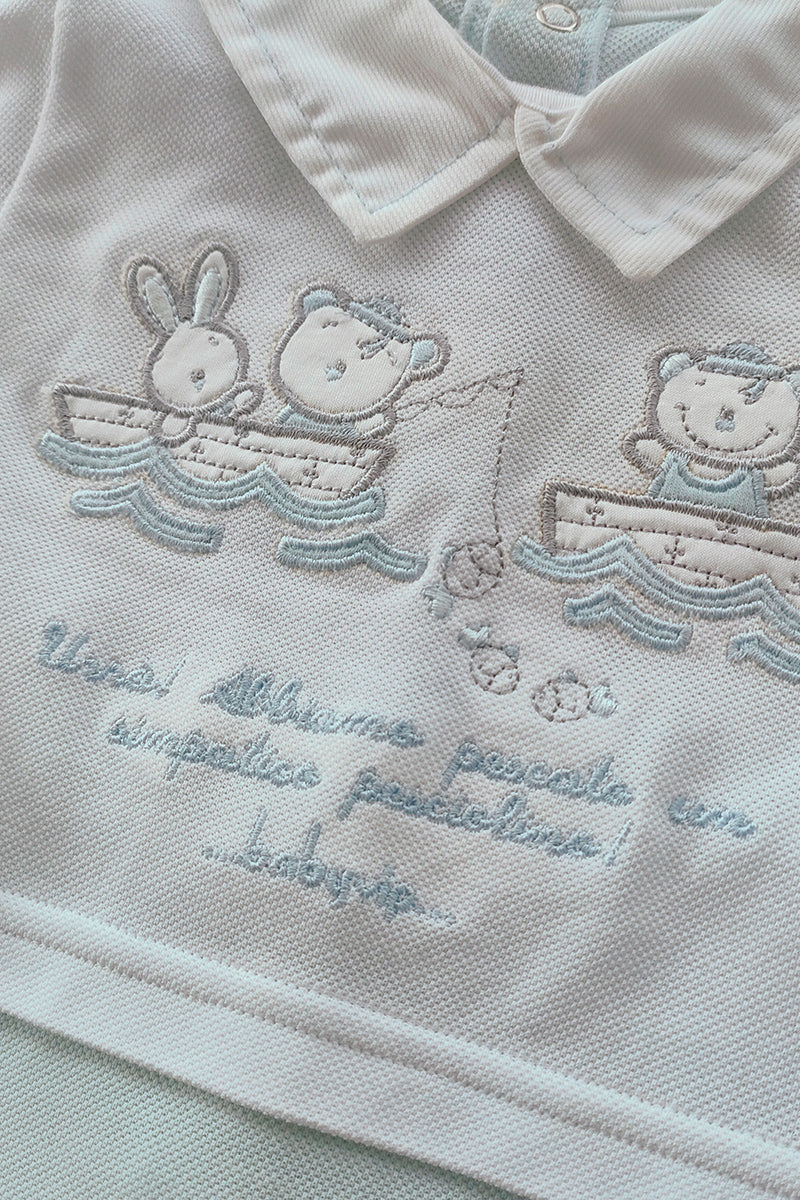 Completo 2 pezzi  in cotone a manica lunga in piquet con ricamo