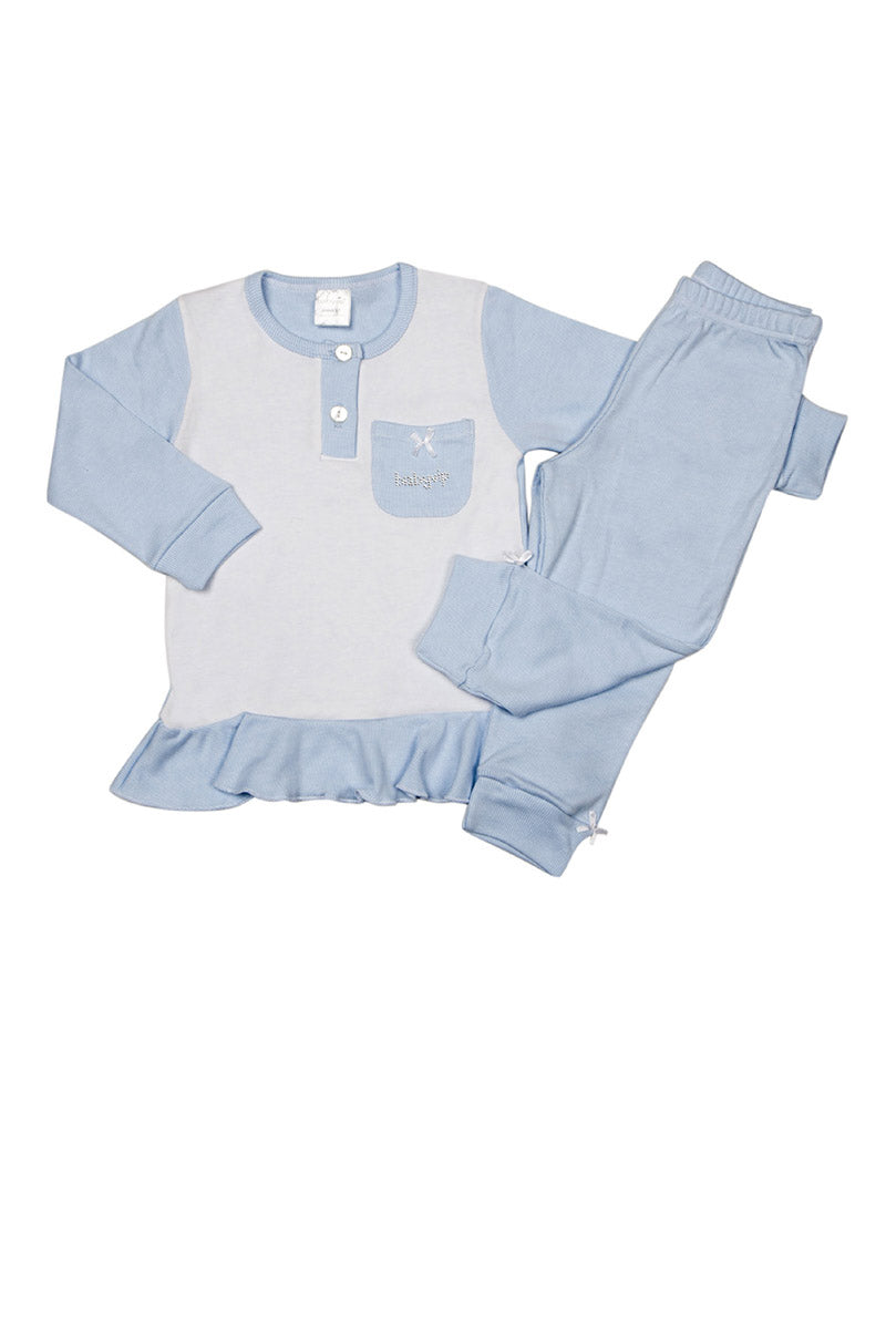 Pigiama bimba in cotone caldo con fiocchettino e strass