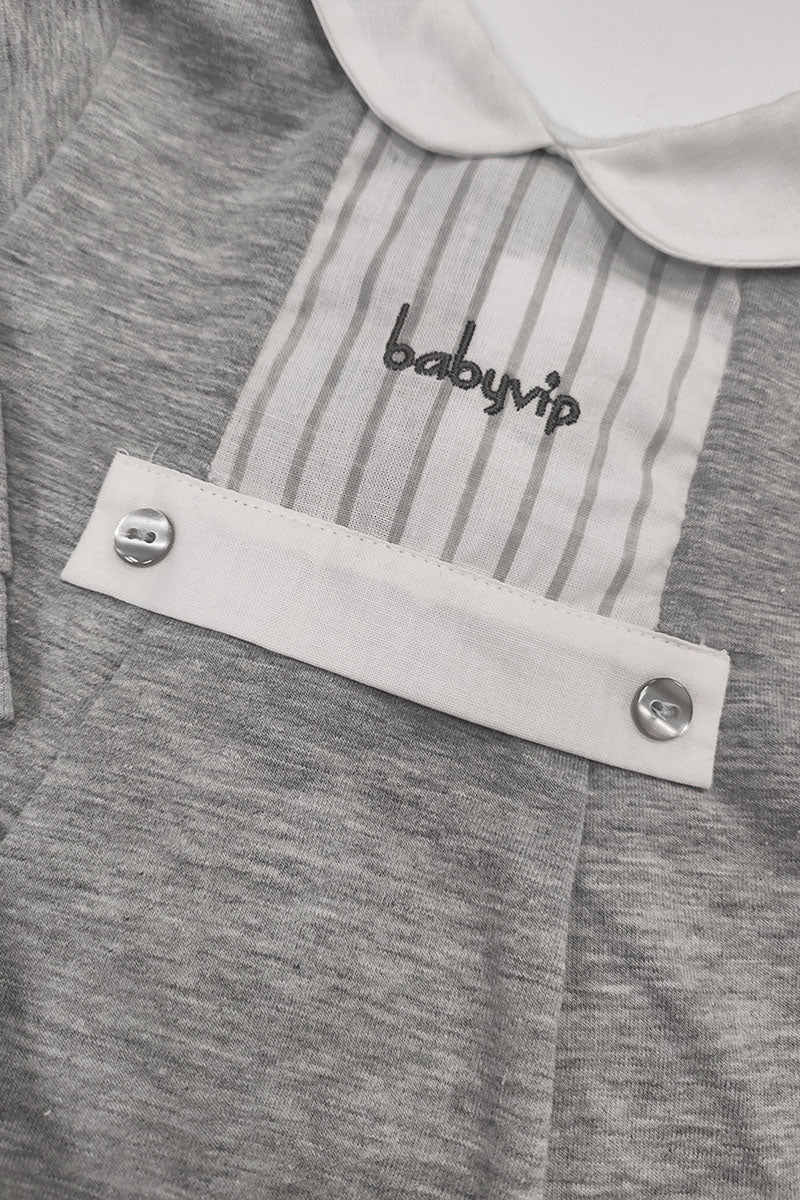 Completo 2 pezzi in cotone Jersey elasticizzato con inserti in tela rigata e ricamino babyvip