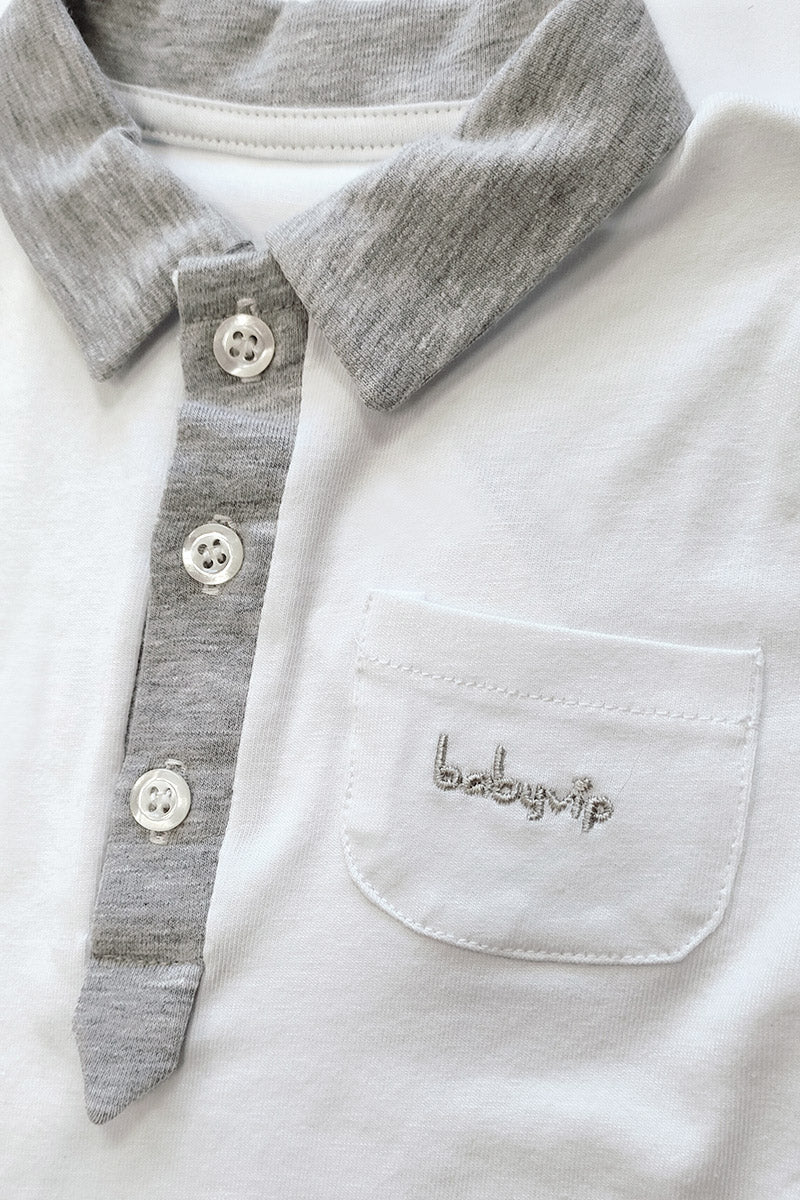 Completo 2 pezzi in cotone elasticizzato con inserti in contrasto e ricamo