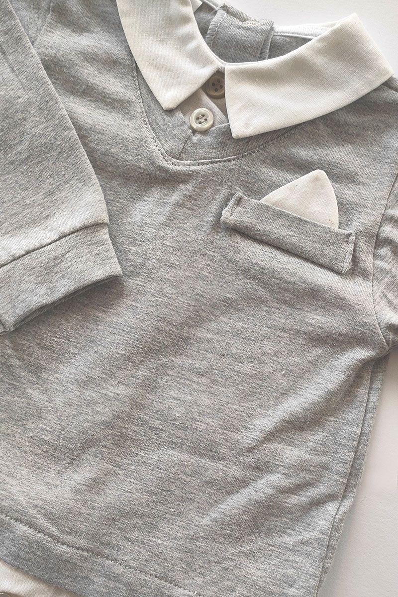 Completo 2 pezzi in cotone elasticizzato con inserti in tela di cotone rigati