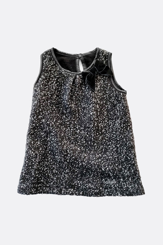 Vestitino smanicato in lana/cotone effetto bouclè con fiocco e strass