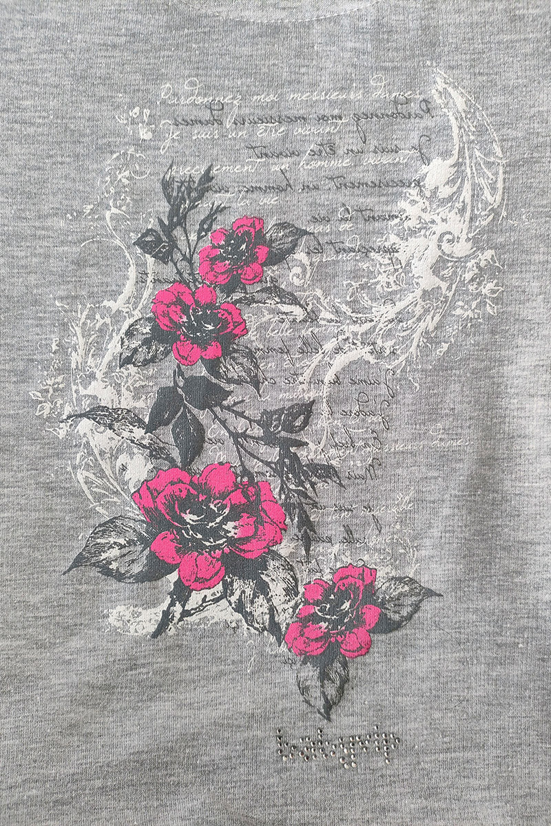 Vestitino in felpa garzata con stampa strass e rouches fiorate