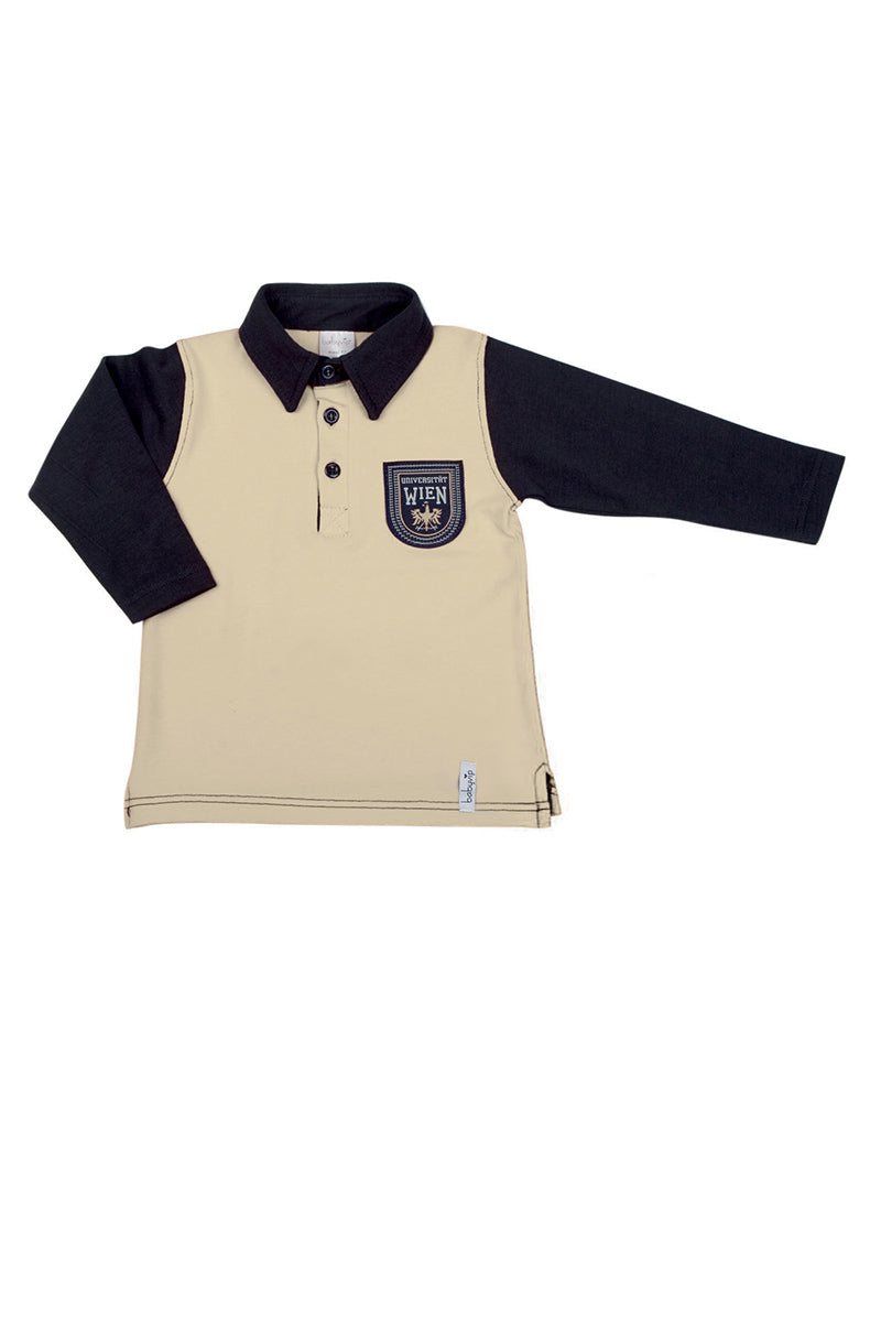 Polo manica lunga in cotone elasticizzato garzato con scudetto