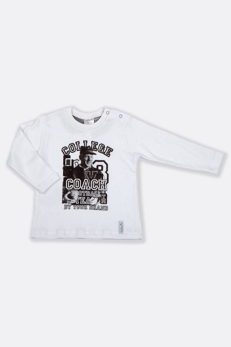 T-shirt manica lunga in cotone con stampa ed abbottonatura sulla spalla
