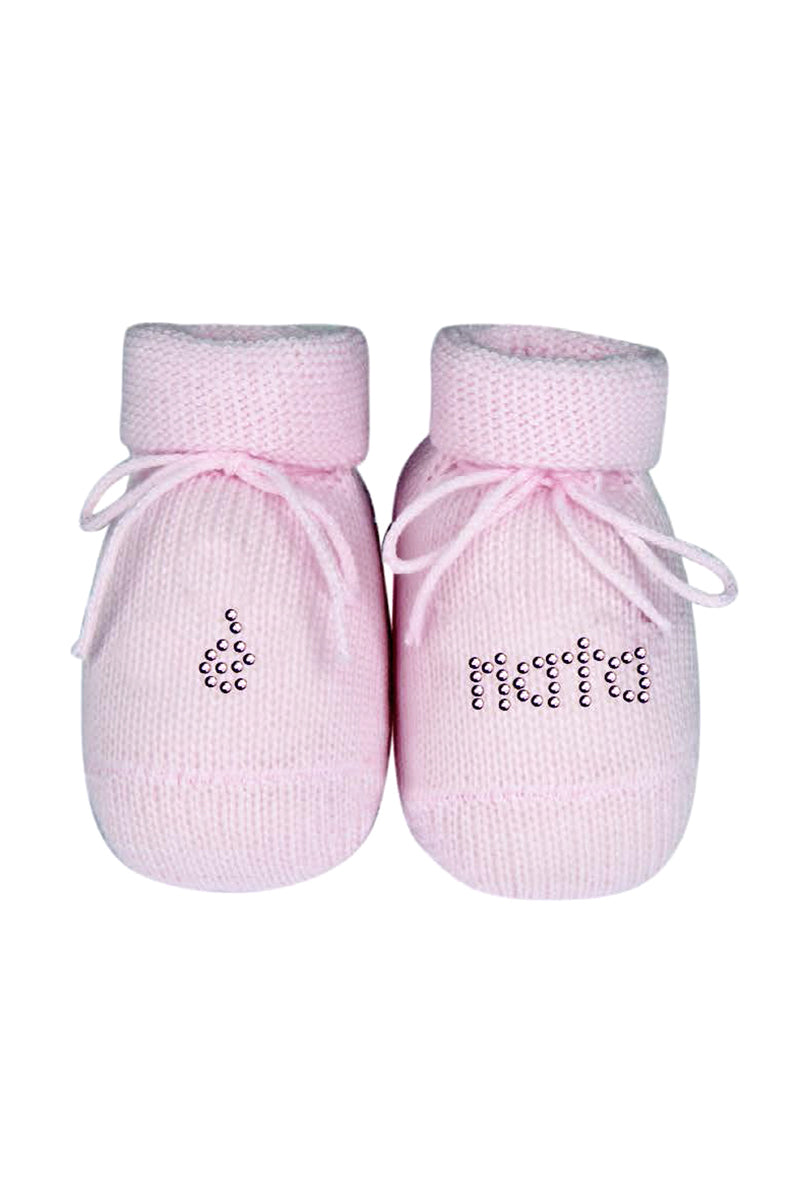 Scarpina neonato in cotone caldo con strass "è nata"