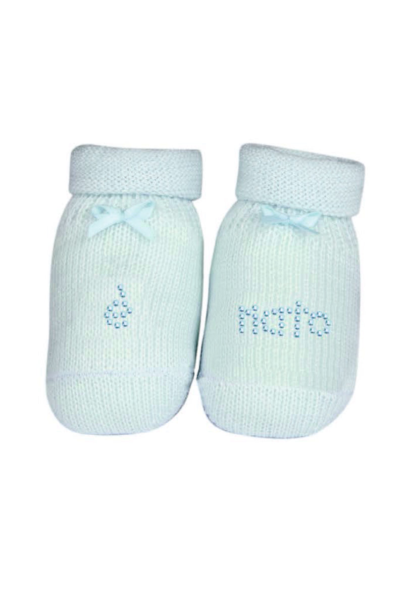 Scarpina neonato in cotone caldo con strass "è nato"
