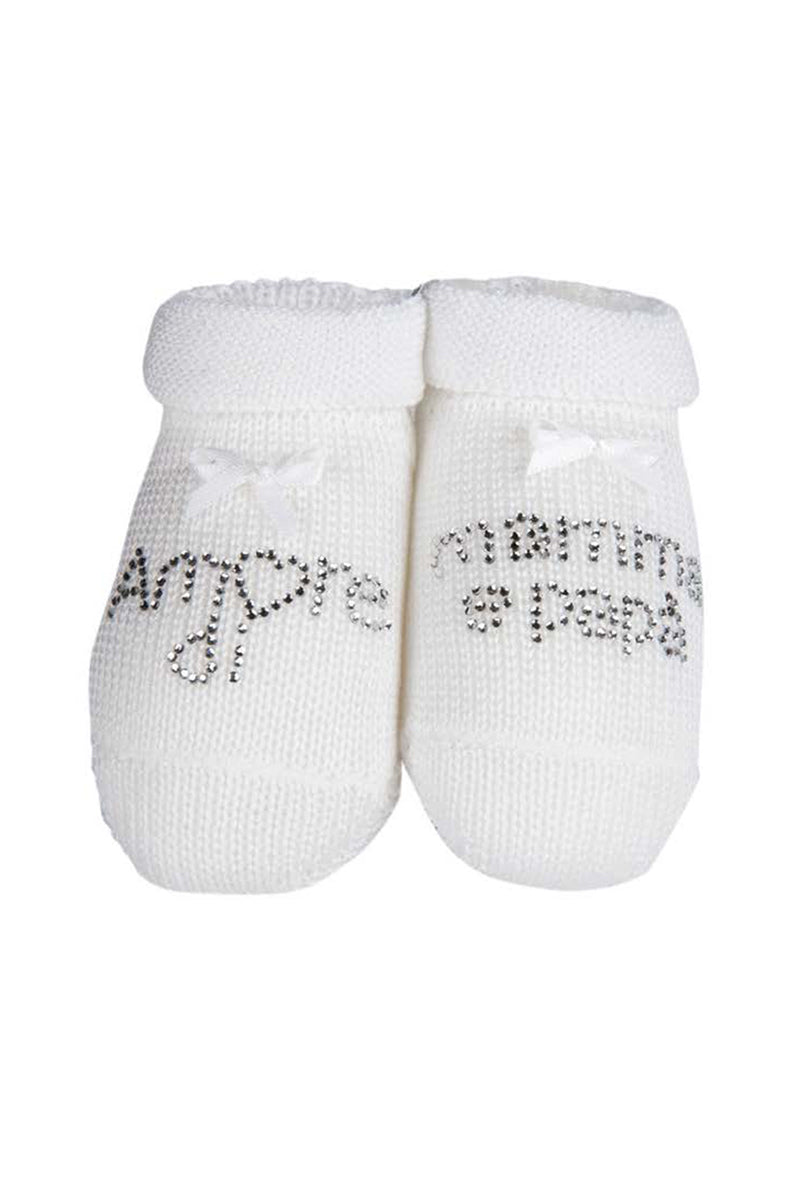 Scarpina neonato in cotone caldo con strass "amore di mamma e papà"
