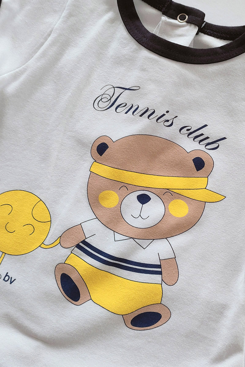 Pagliaccetto mezza manica in cotone elasticizzato con stampa orsetto