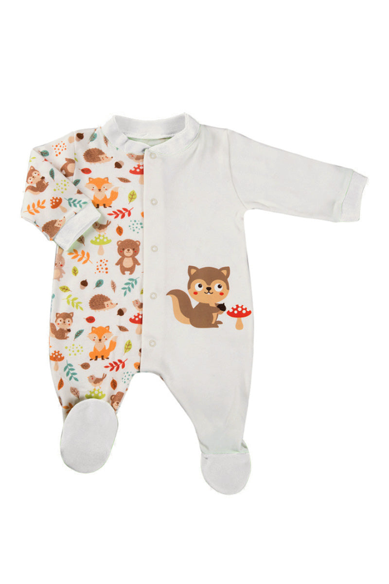 Tutina in caldo cotone con apertura anteriore e stampa