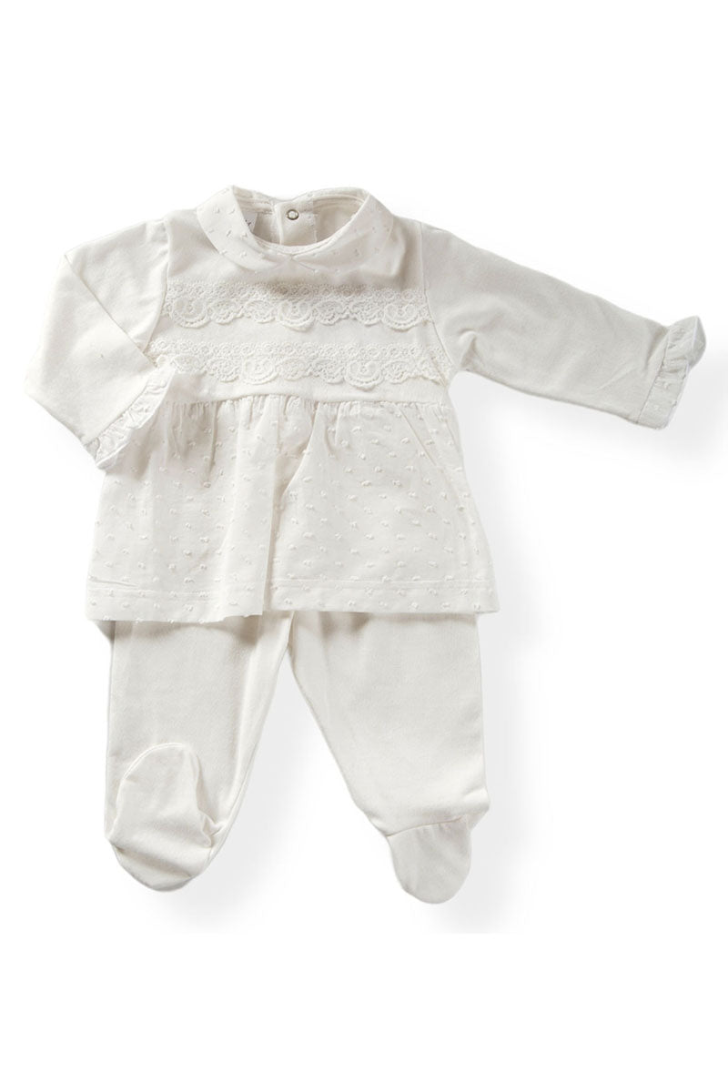 Completo 2 pezzi in jersey con pizzo ed inserti in cotone plumetis