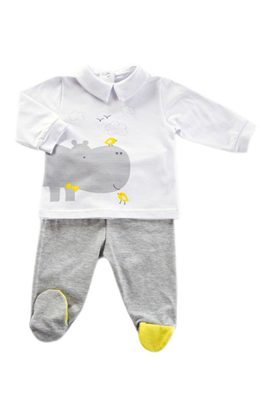 Completo 2 pezzi in cotone elasticizzato con stampa ed insertI in contrasto