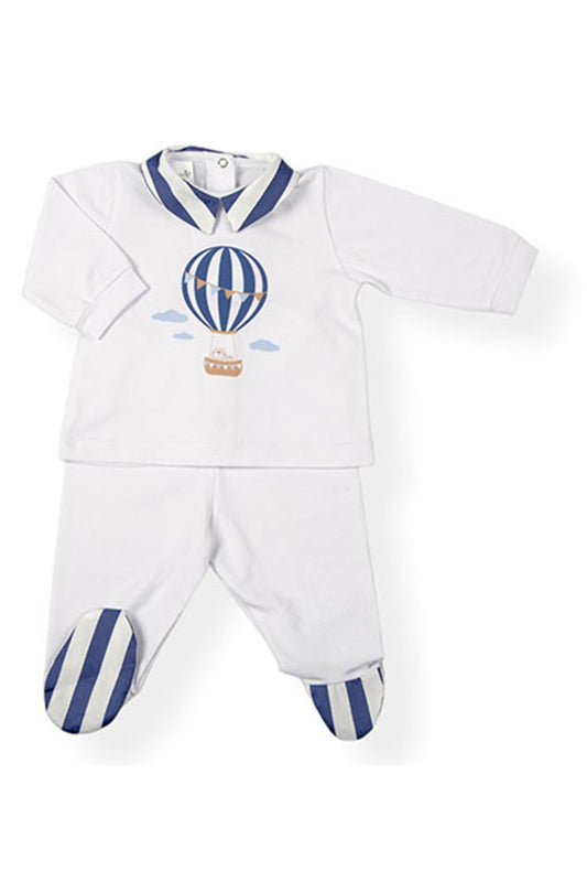 Completo 2 pezzi in cotone elasticizzato con stampa ed insertI in tela di cotone rigata