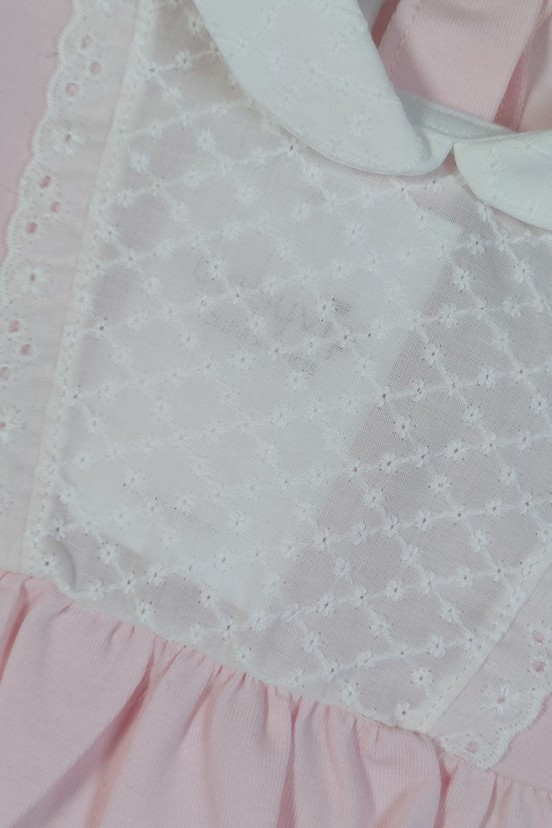 Completo 2 pezzi in jersey elasticizzato con inserti in pizzo sangallo - taglio con arricciatura e pizzetto sangallo applicato