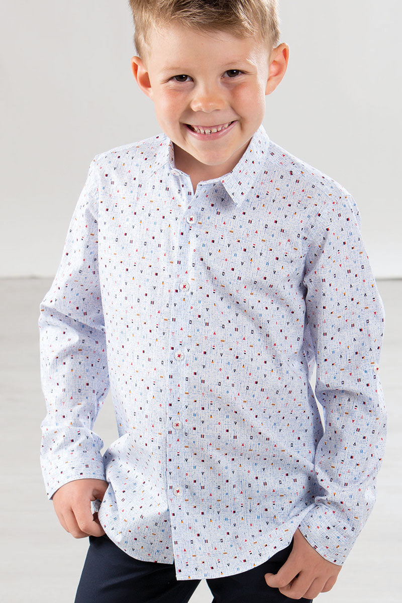 Camicia manica lunga in tela di cotone con microfantasia