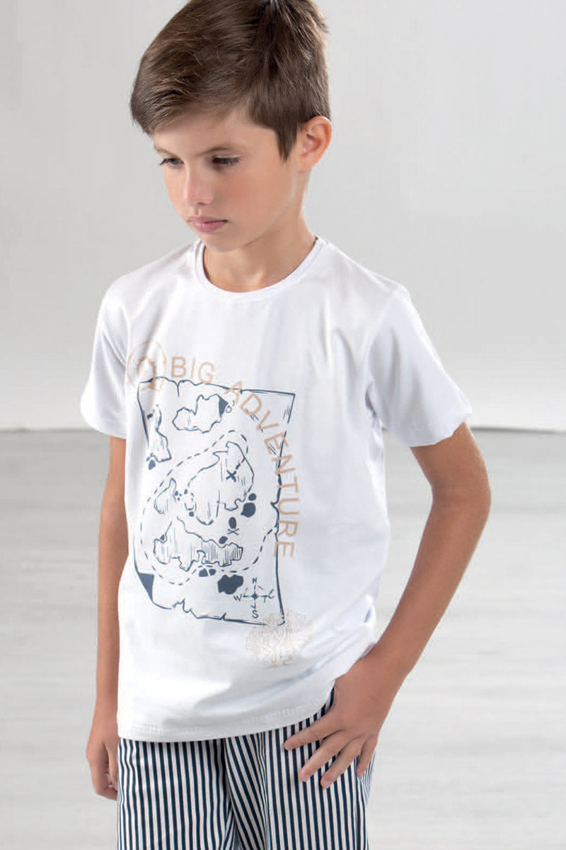 Completo mezza manica con bermuda rigati in cotone elasticizzato con stampe e risvolti