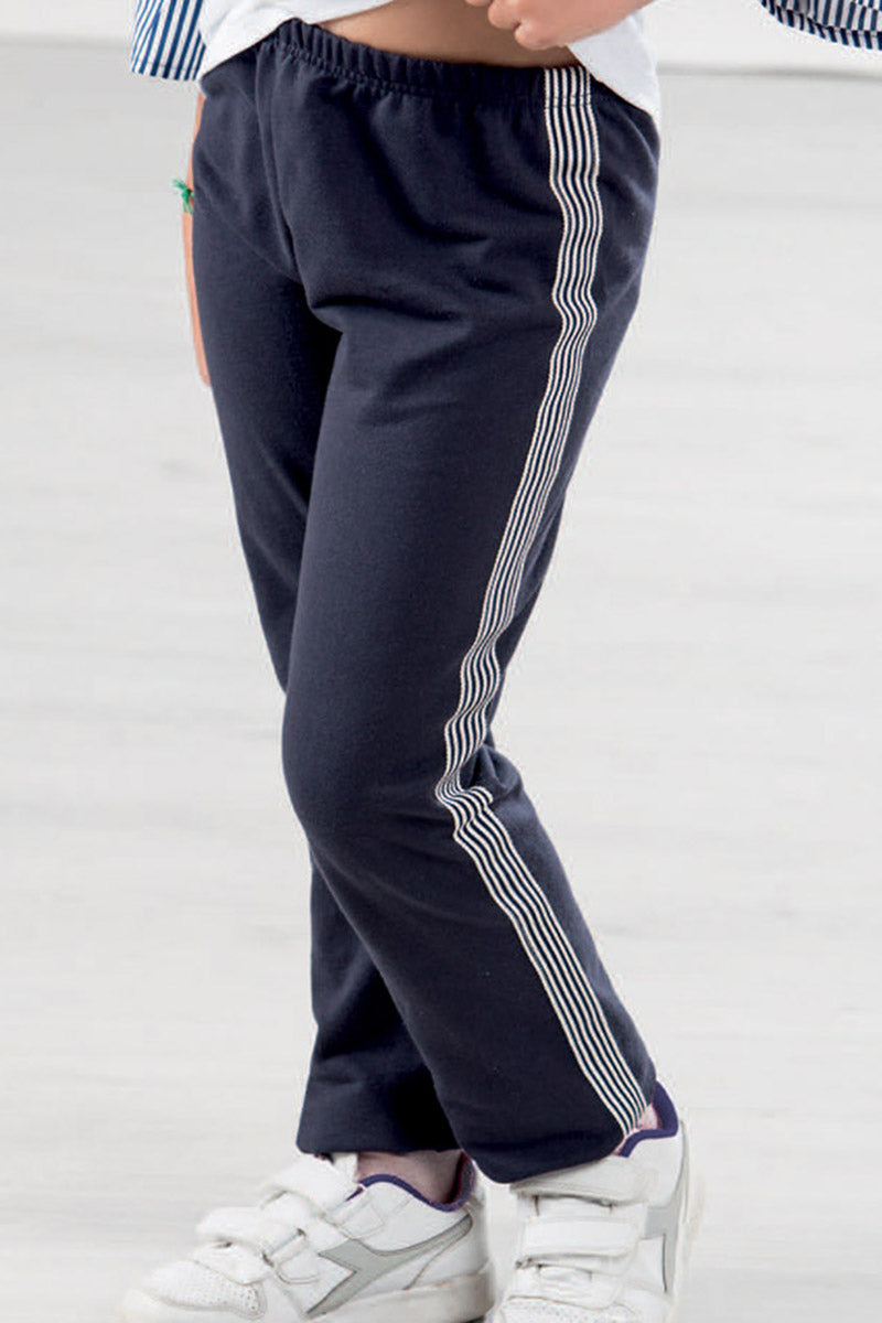 Pantalone in felpina con bande applicate in gros grain rigato