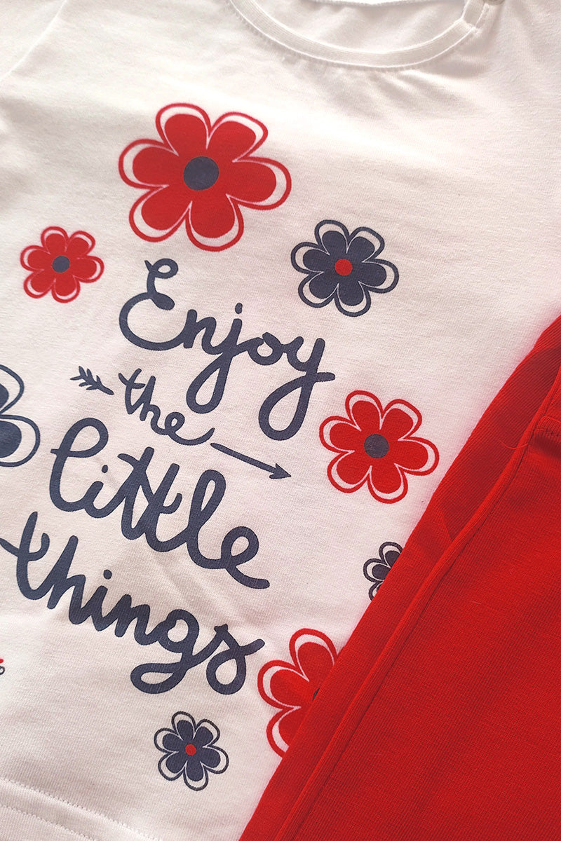 Completo manica lunga in cotone elasticizzato con stampa ed inserto fantasia sul retro + leggings in contrasto