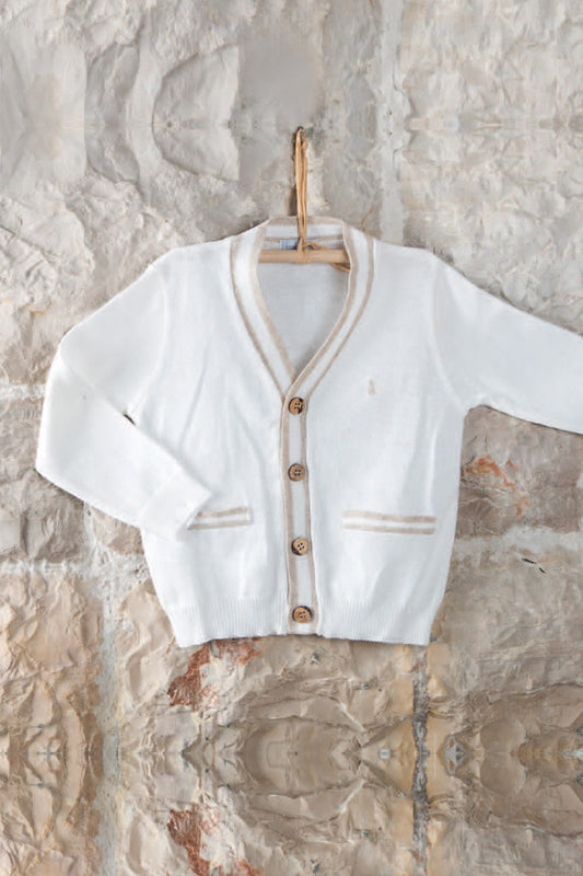 Cardigan in filo di cotone con profili e bottoni in contrasto