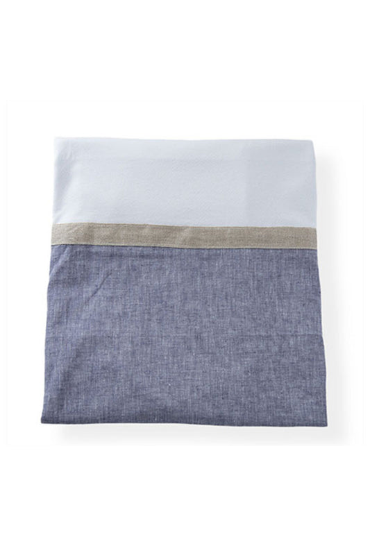 Copertina in piquet con inserto in tela effetto lino e nastro in juta applicato