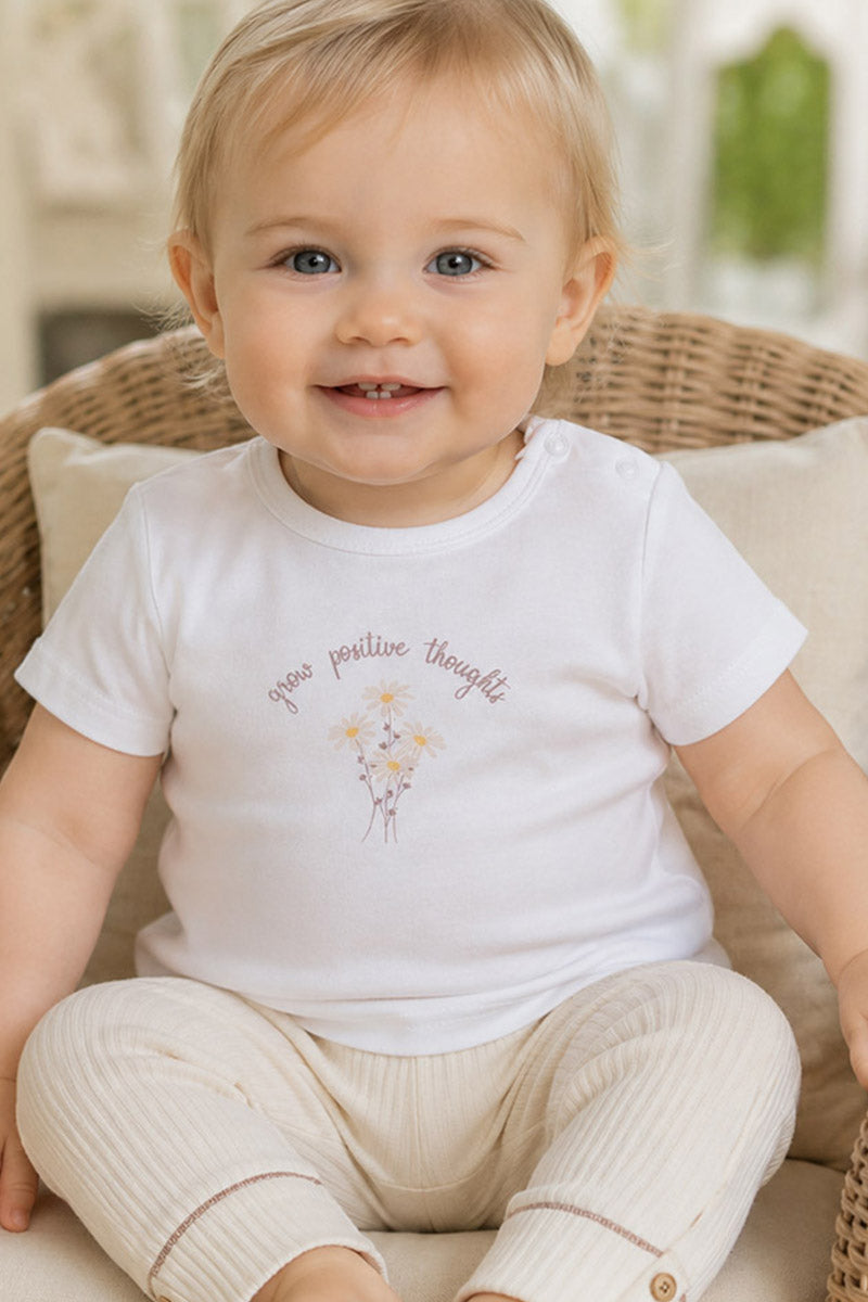 T-shirt neonata a mezza manica in cotone organico con stampa
