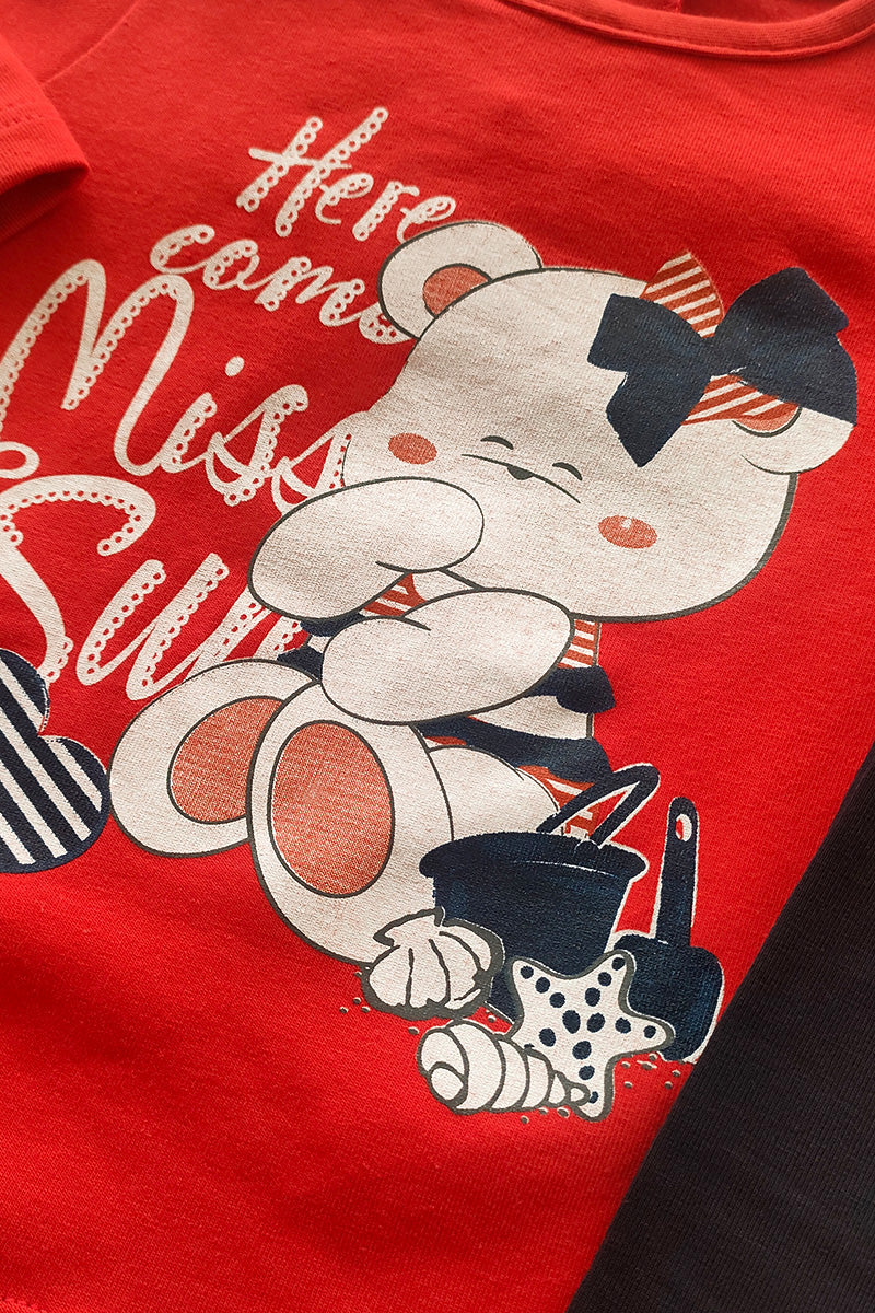 Completo in cotone elasticizzato con stampa e leggings in contrasto