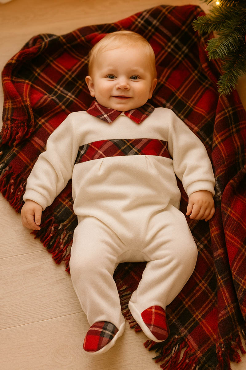 Tutina in ciniglia con inserti in flanella scozzese