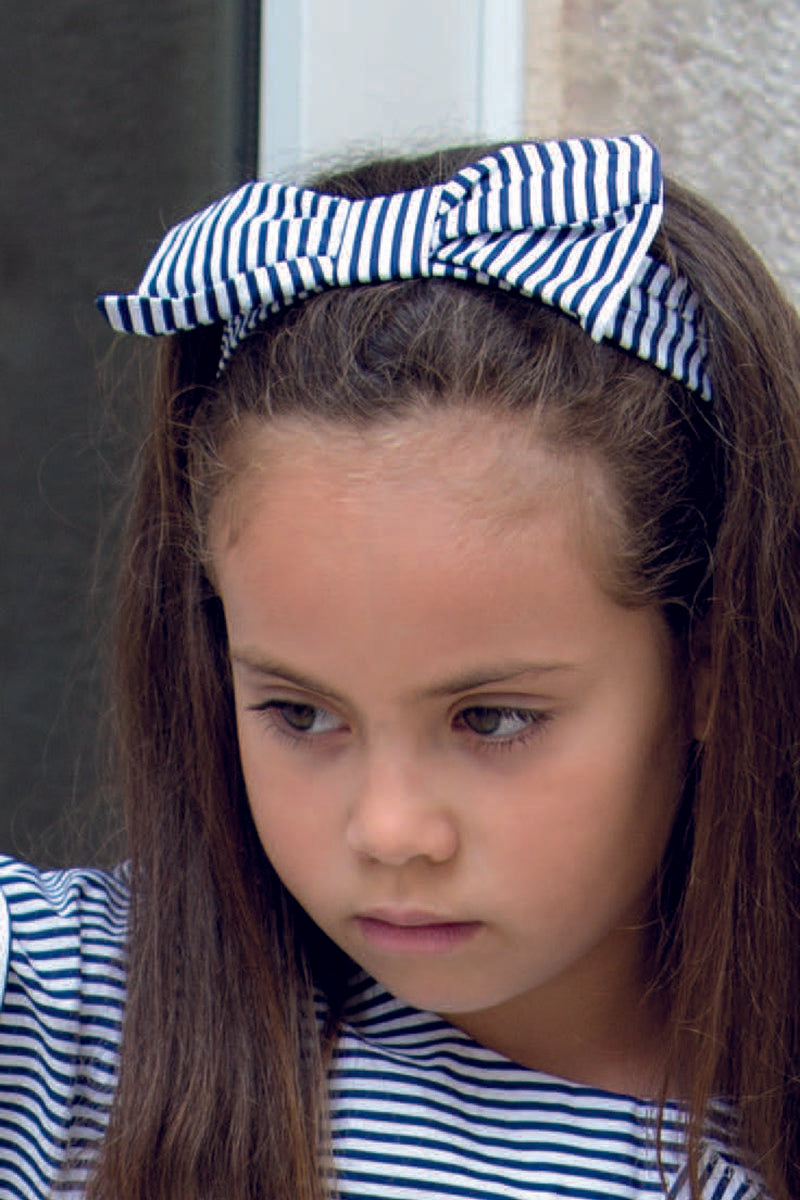 Fascia per capelli in tela di cotone rigata con fiocco