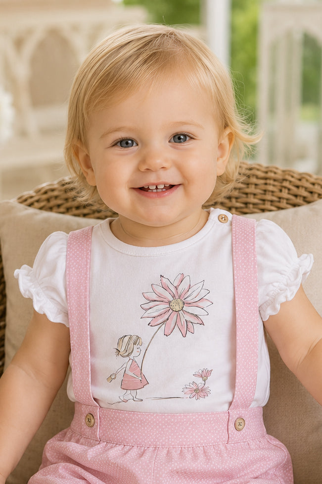 T-shirt neonata in cotone organico con maniche a palloncino e stampa