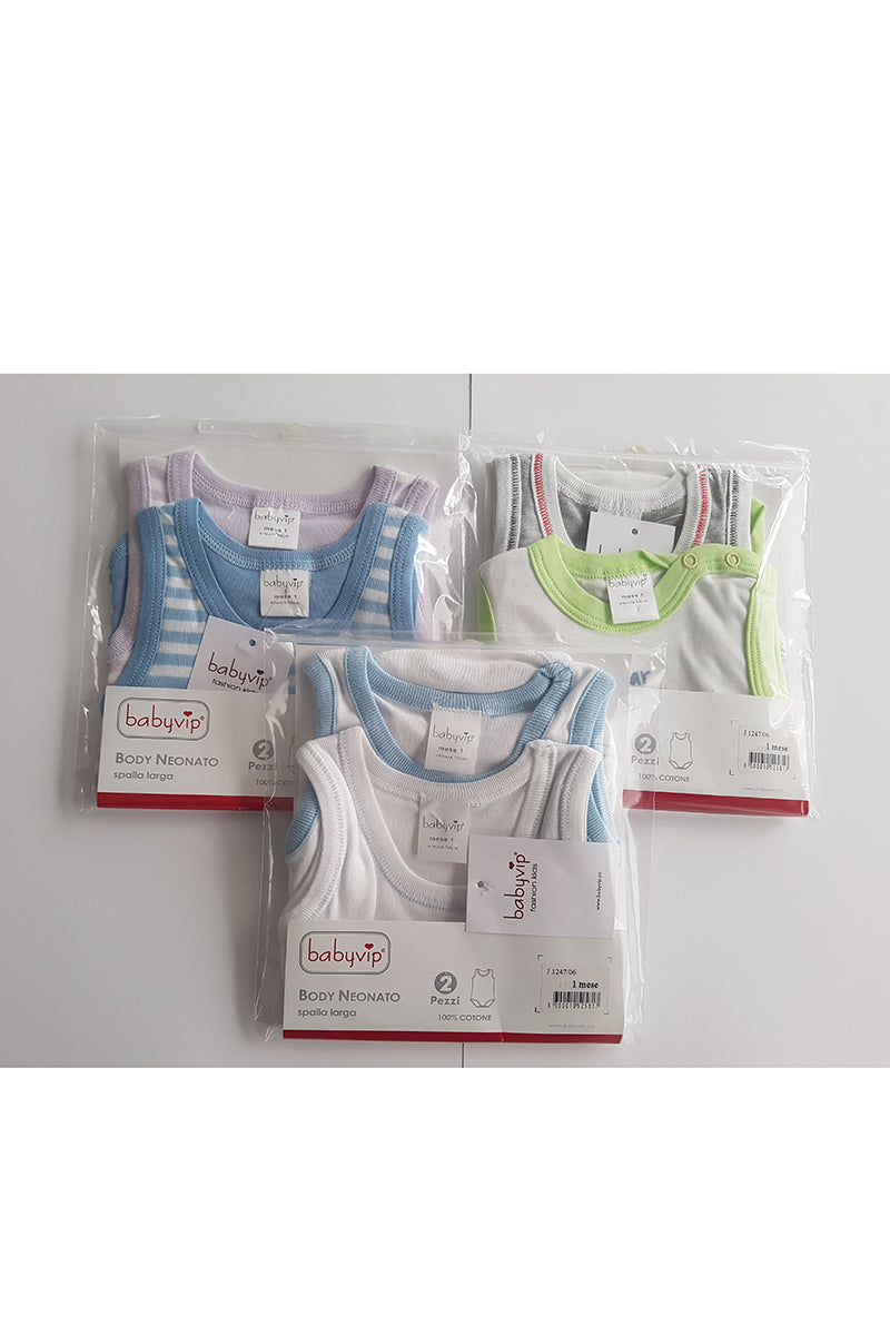 Set 6 Body neonato/a Babyvip spalla larga 100% cotone colori assortiti